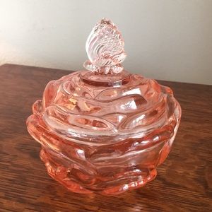 Pink Fenton Rose Bowl w/Butterfly Cover